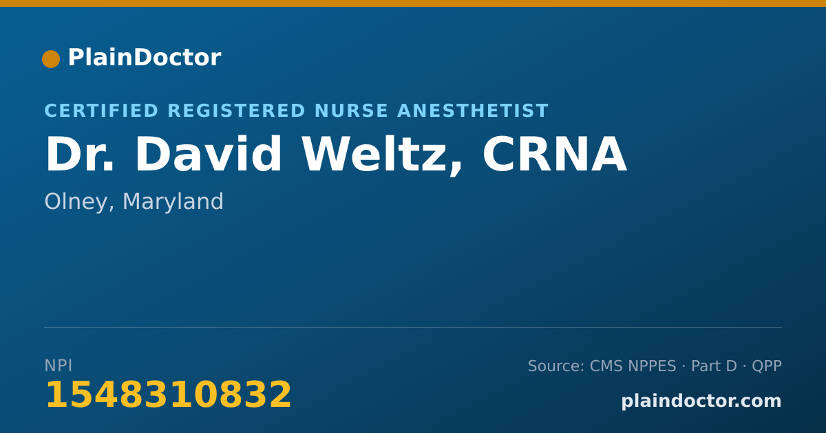 Shareable card for David Weltz, CRNA - Certified Registered Nurse Anesthetist, Olney, MD