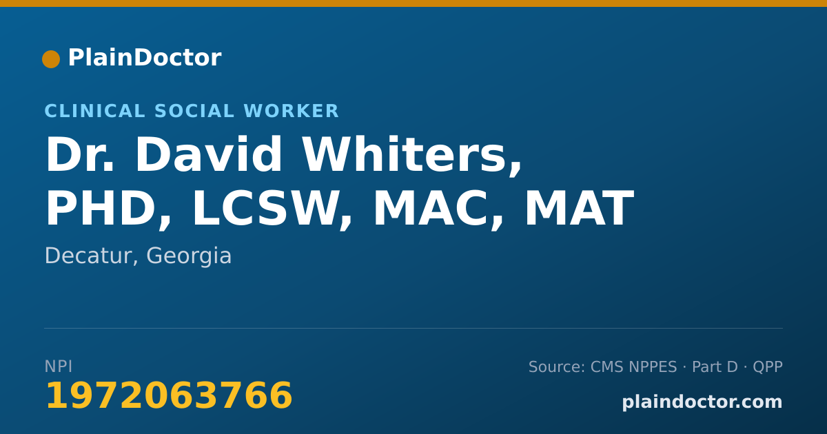 Shareable card for David Whiters, PHD, LCSW, MAC, MAT - Clinical Social Worker, Decatur, GA