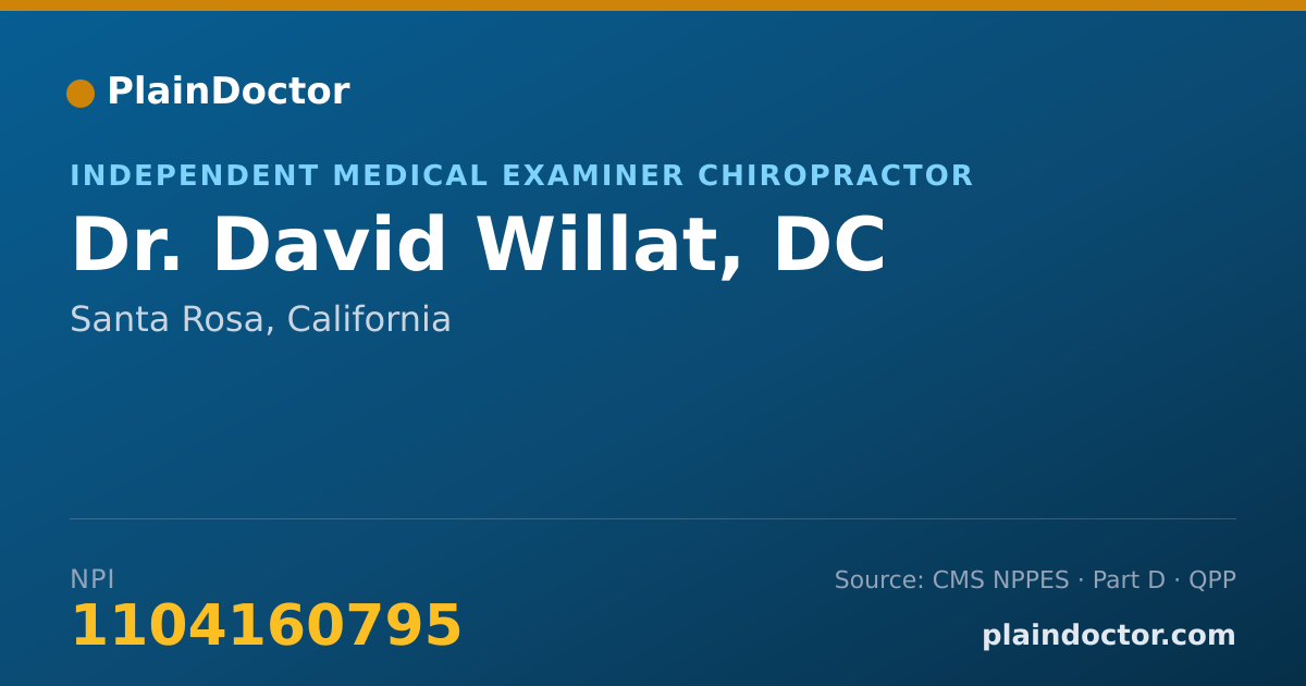 Shareable card for David Willat, DC - Independent Medical Examiner Chiropractor, Santa Rosa, CA
