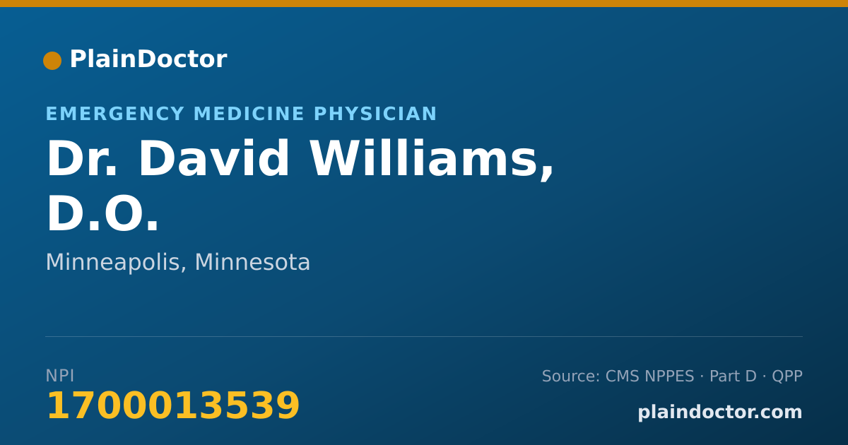 Shareable card for David Williams, D.O. - Emergency Medicine Physician, Minneapolis, MN