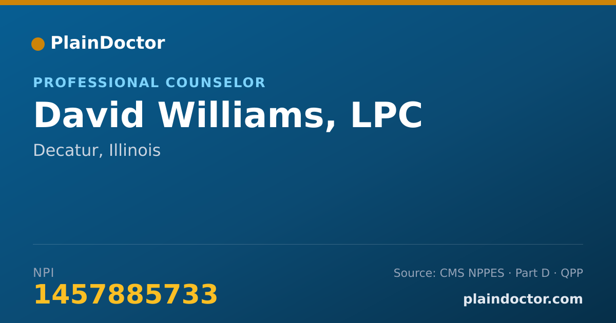Shareable card for David Williams, LPC - Professional Counselor, Decatur, IL