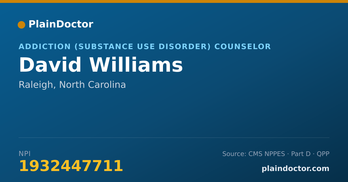 Shareable card for David Williams - Addiction (Substance Use Disorder) Counselor, Raleigh, NC
