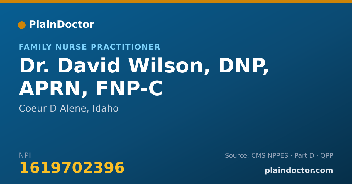 Shareable card for David Wilson, DNP, APRN, FNP-C - Family Nurse Practitioner, Coeur D Alene, ID