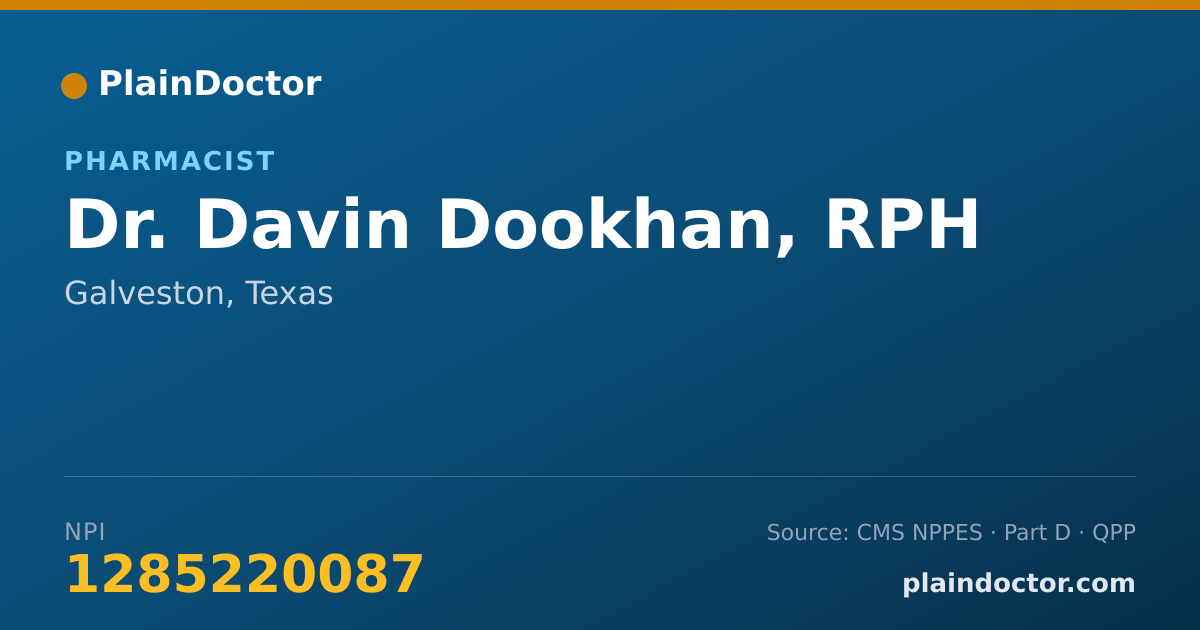 Shareable card for Davin Dookhan, RPH - Pharmacist, Galveston, TX