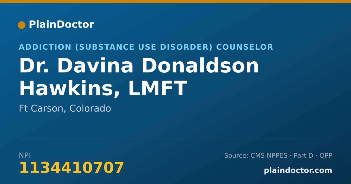 Shareable card for Davina Donaldson Hawkins, LMFT - Addiction (Substance Use Disorder) Counselor, Ft Carson, CO