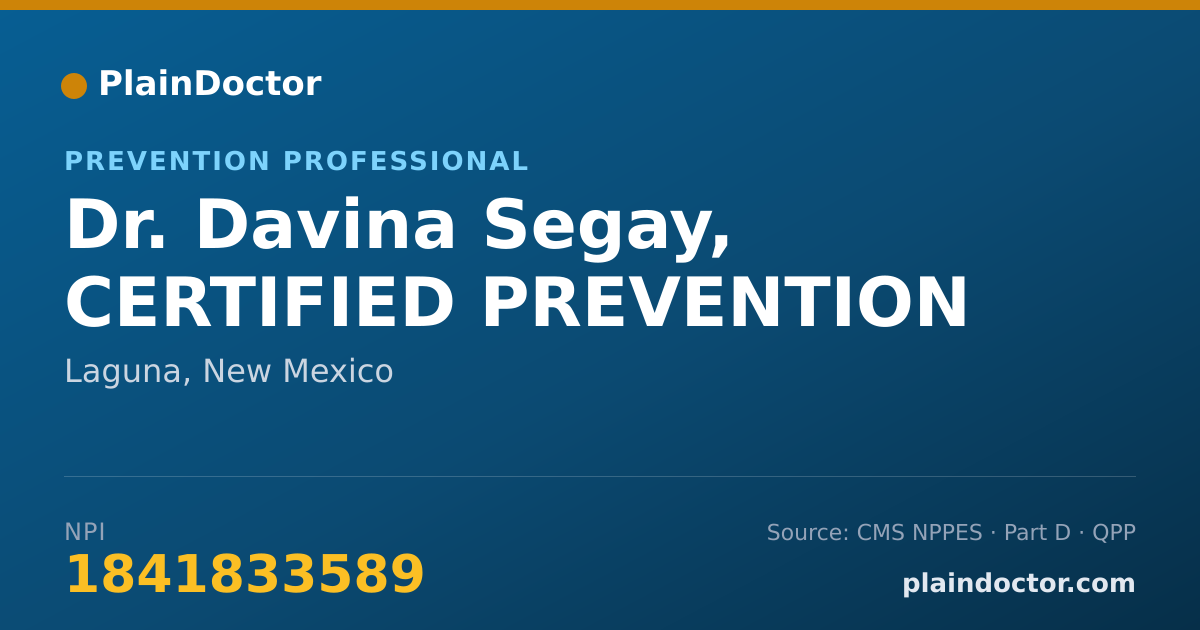 Shareable card for Davina Segay, CERTIFIED PREVENTION - Prevention Professional, Laguna, NM