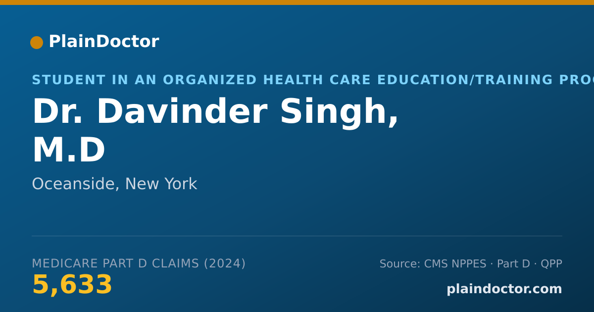 Shareable card for Davinder Singh, M.D - Student in an Organized Health Care Education/Training Program, Oceanside, NY