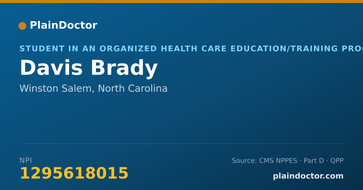 Shareable card for Davis Brady - Student in an Organized Health Care Education/Training Program, Winston Salem, NC