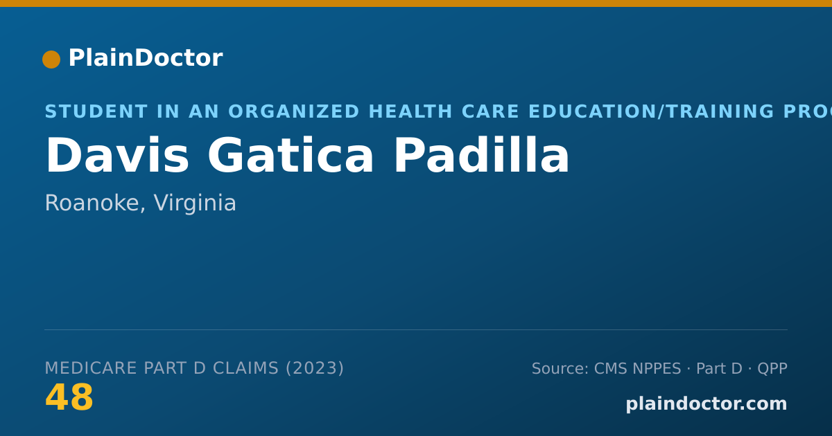 Shareable card for Davis Gatica Padilla - Student in an Organized Health Care Education/Training Program, Roanoke, VA