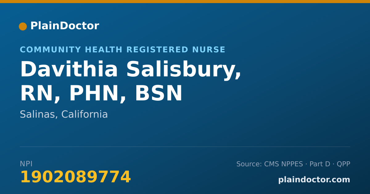 Shareable card for Davithia Salisbury, RN, PHN, BSN - Community Health Registered Nurse, Salinas, CA