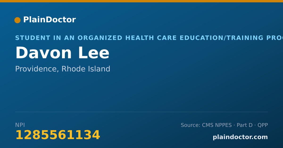 Shareable card for Davon Lee - Student in an Organized Health Care Education/Training Program, Providence, RI