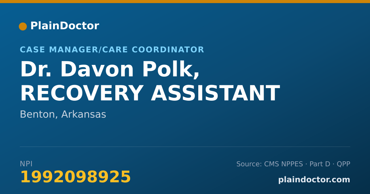 Shareable card for Davon Polk, RECOVERY ASSISTANT - Case Manager/Care Coordinator, Benton, AR