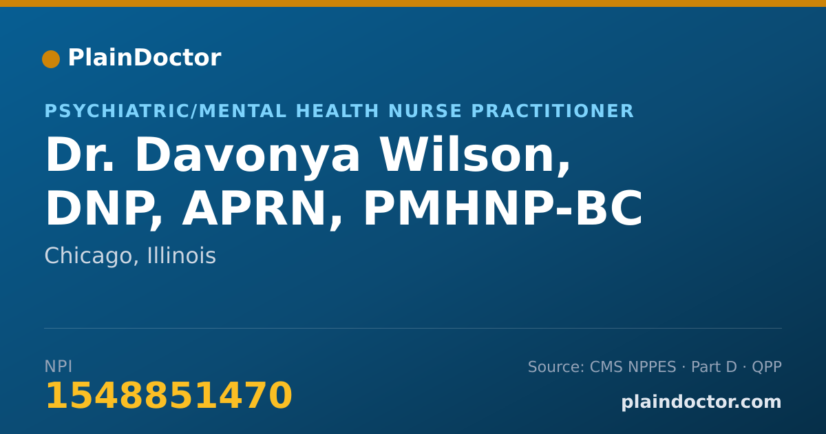 Shareable card for Davonya Wilson, DNP, APRN, PMHNP-BC - Psychiatric/Mental Health Nurse Practitioner, Chicago, IL