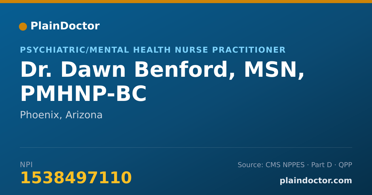 Shareable card for Dawn Benford, MSN, PMHNP-BC - Psychiatric/Mental Health Nurse Practitioner, Phoenix, AZ
