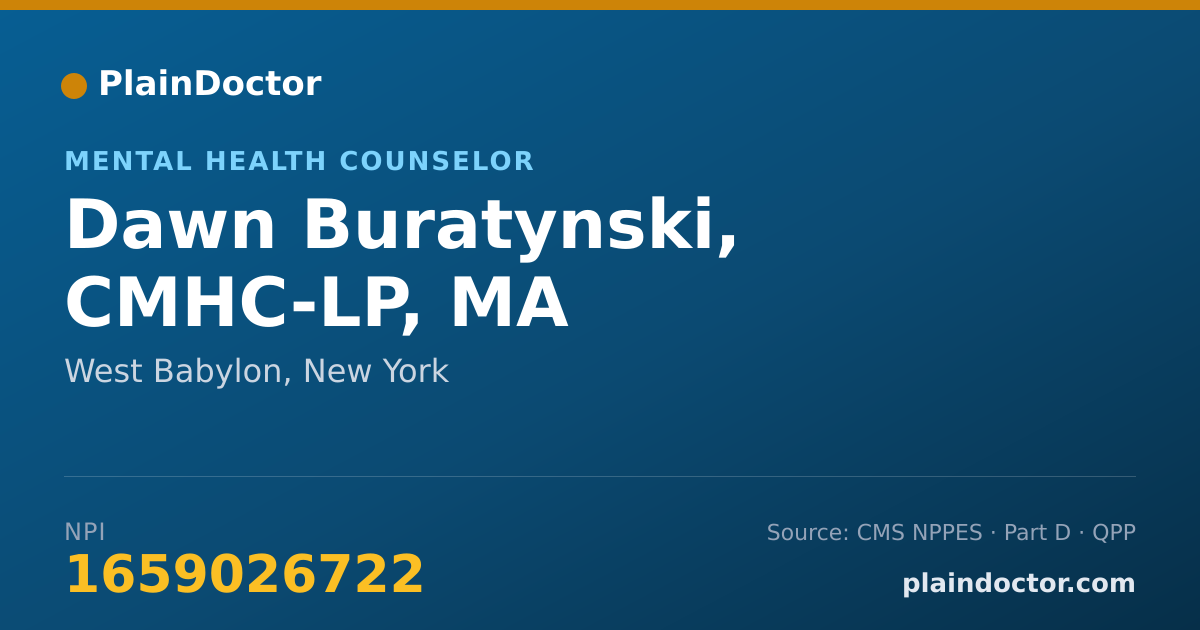 Shareable card for Dawn Buratynski, CMHC-LP, MA - Mental Health Counselor, West Babylon, NY