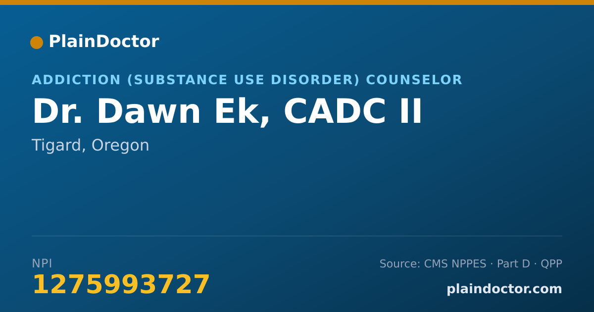 Shareable card for Dawn Ek, CADC II - Addiction (Substance Use Disorder) Counselor, Tigard, OR