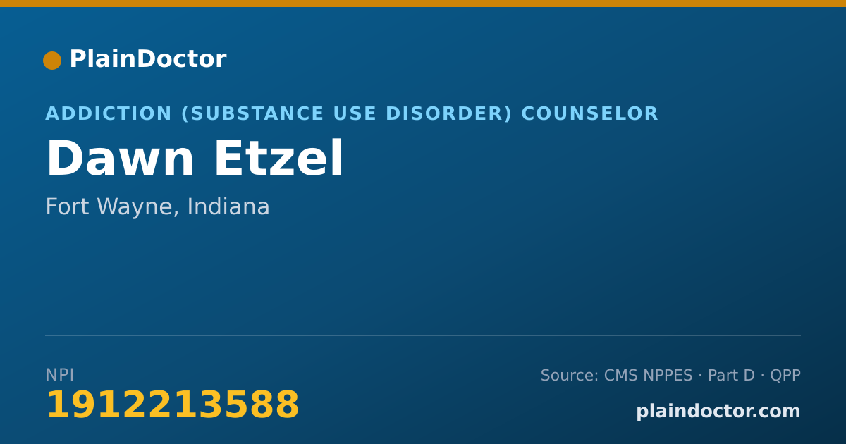 Shareable card for Dawn Etzel - Addiction (Substance Use Disorder) Counselor, Fort Wayne, IN
