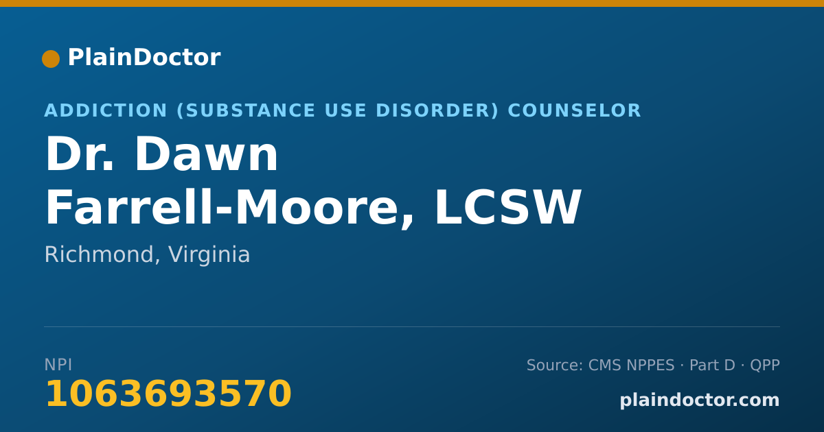 Shareable card for Dawn Farrell-Moore, LCSW - Addiction (Substance Use Disorder) Counselor, Richmond, VA