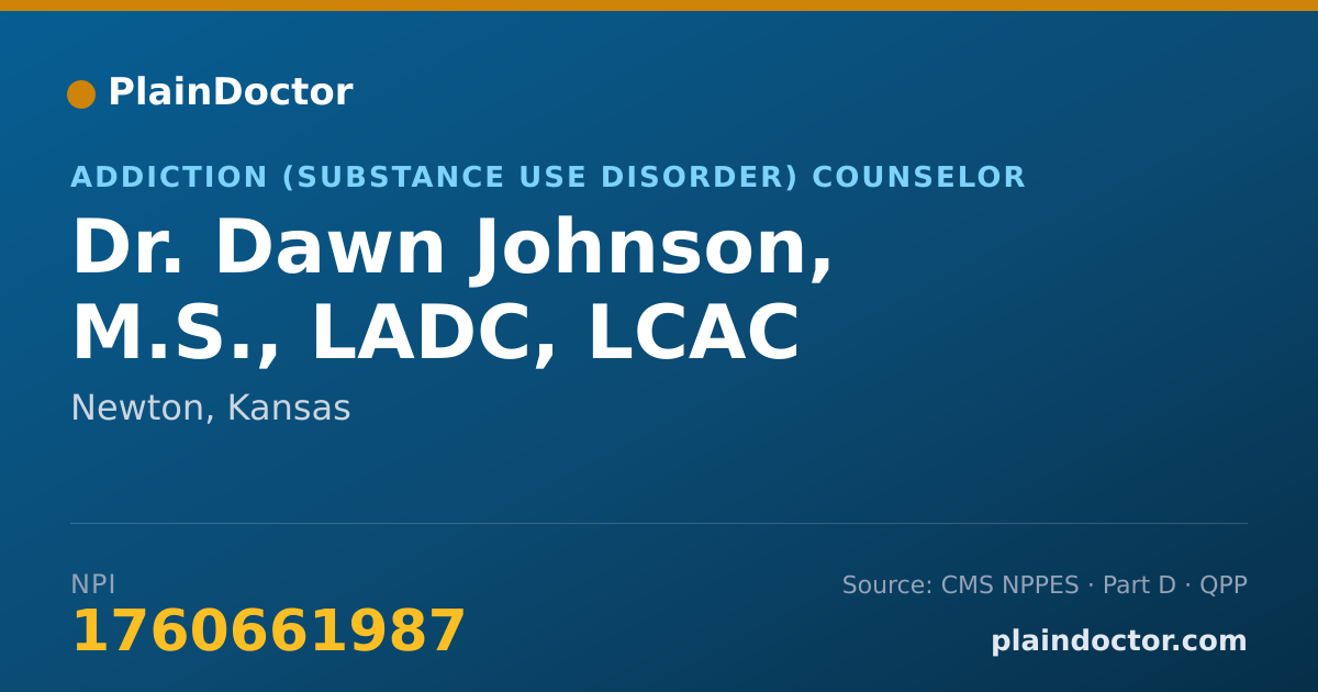 Shareable card for Dawn Johnson, M.S., LADC, LCAC - Addiction (Substance Use Disorder) Counselor, Newton, KS