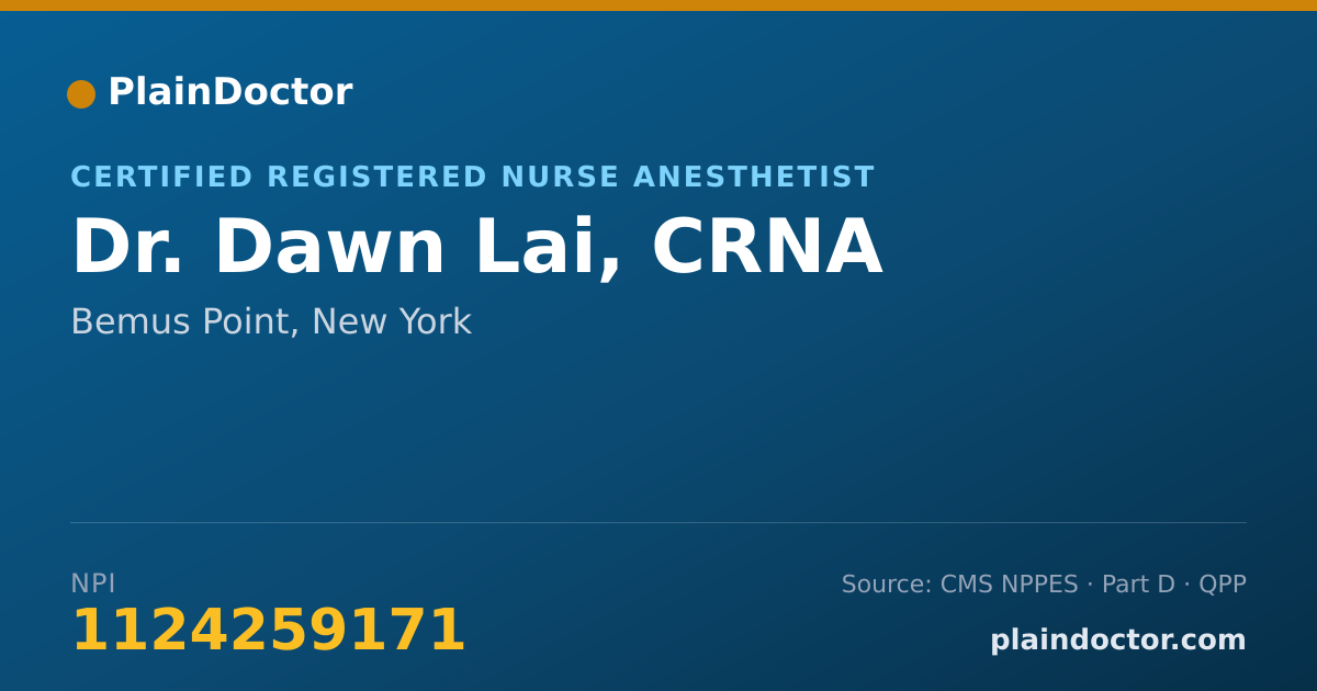Shareable card for Dawn Lai, CRNA - Certified Registered Nurse Anesthetist, Bemus Point, NY