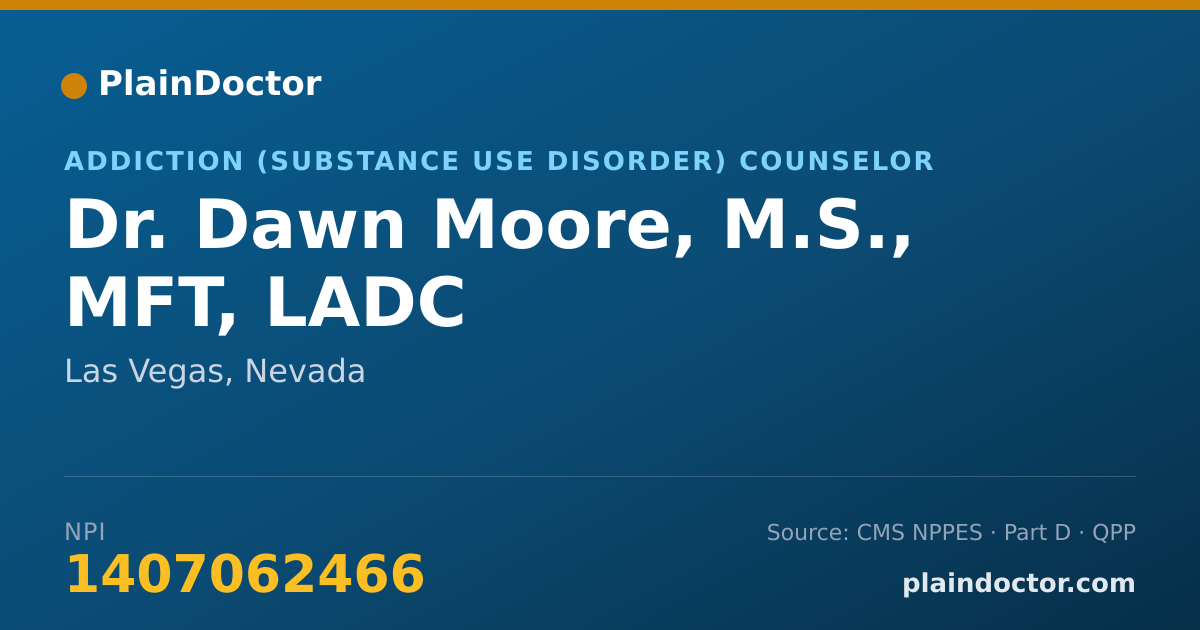 Shareable card for Dawn Moore, M.S., MFT, LADC - Addiction (Substance Use Disorder) Counselor, Las Vegas, NV