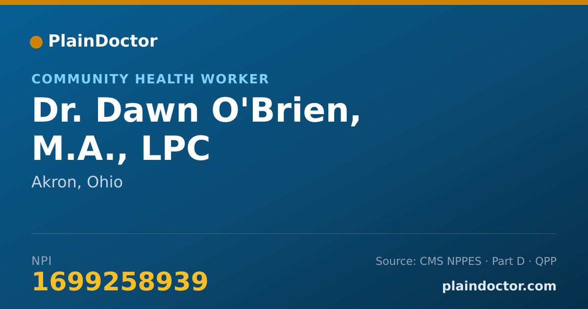 Shareable card for Dawn O'Brien, M.A., LPC - Community Health Worker, Akron, OH