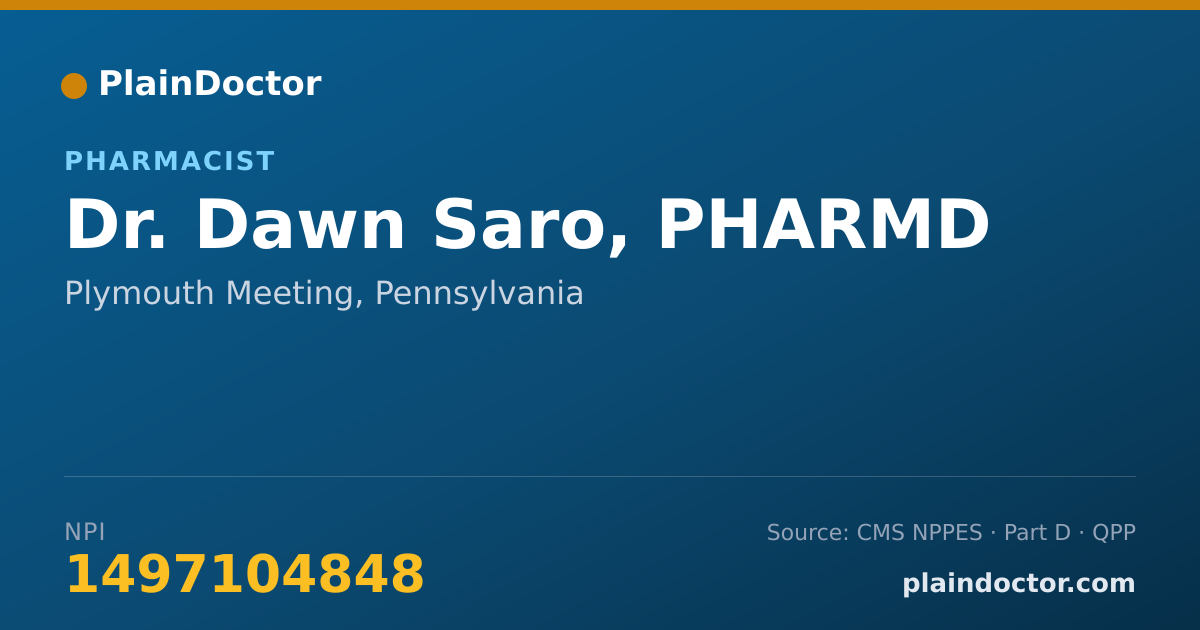 Shareable card for Dawn Saro, PHARMD - Pharmacist, Plymouth Meeting, PA