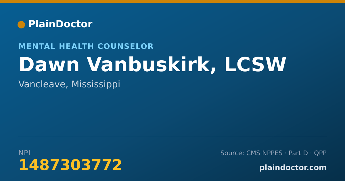 Shareable card for Dawn Vanbuskirk, LCSW - Mental Health Counselor, Vancleave, MS