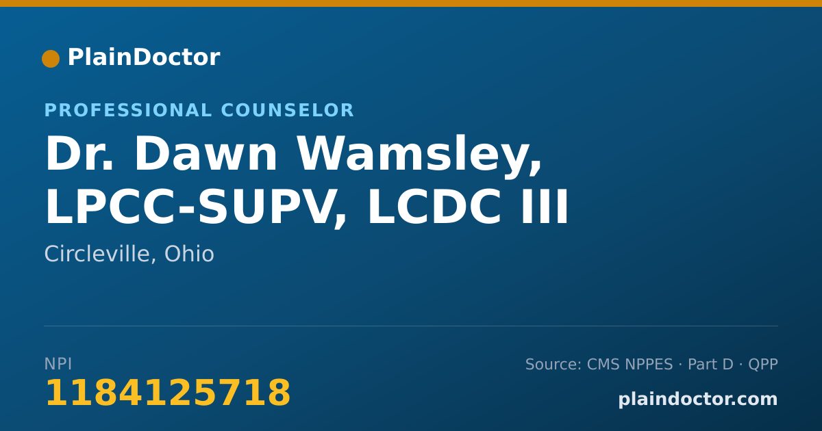 Shareable card for Dawn Wamsley, LPCC-SUPV, LCDC III - Professional Counselor, Circleville, OH