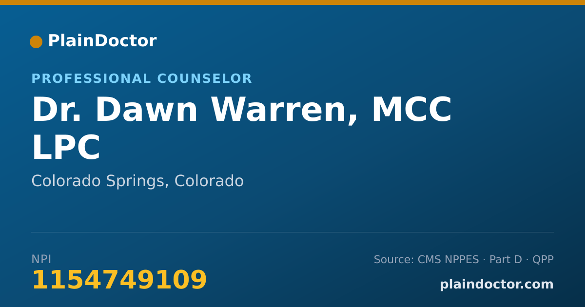 Shareable card for Dawn Warren, MCC LPC - Professional Counselor, Colorado Springs, CO