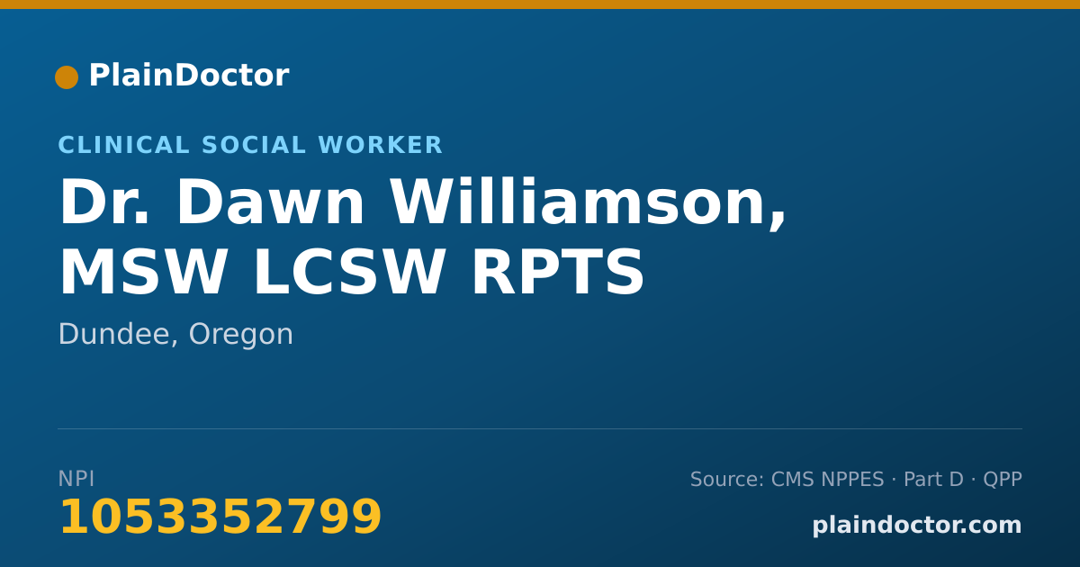 Shareable card for Dawn Williamson, MSW LCSW RPTS - Clinical Social Worker, Dundee, OR