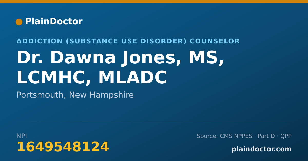 Shareable card for Dawna Jones, MS, LCMHC, MLADC - Addiction (Substance Use Disorder) Counselor, Portsmouth, NH