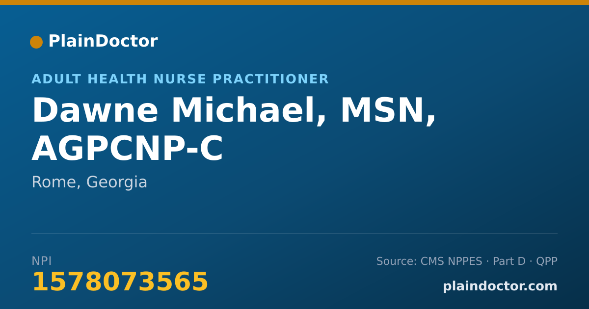 Shareable card for Dawne Michael, MSN, AGPCNP-C - Adult Health Nurse Practitioner, Rome, GA
