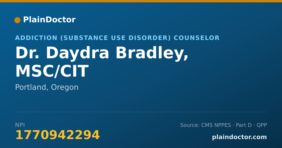 Shareable card for Daydra Bradley, MSC/CIT - Addiction (Substance Use Disorder) Counselor, Portland, OR