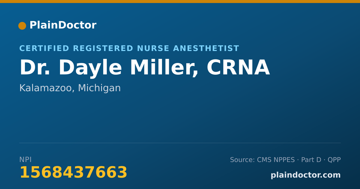 Shareable card for Dayle Miller, CRNA - Certified Registered Nurse Anesthetist, Kalamazoo, MI