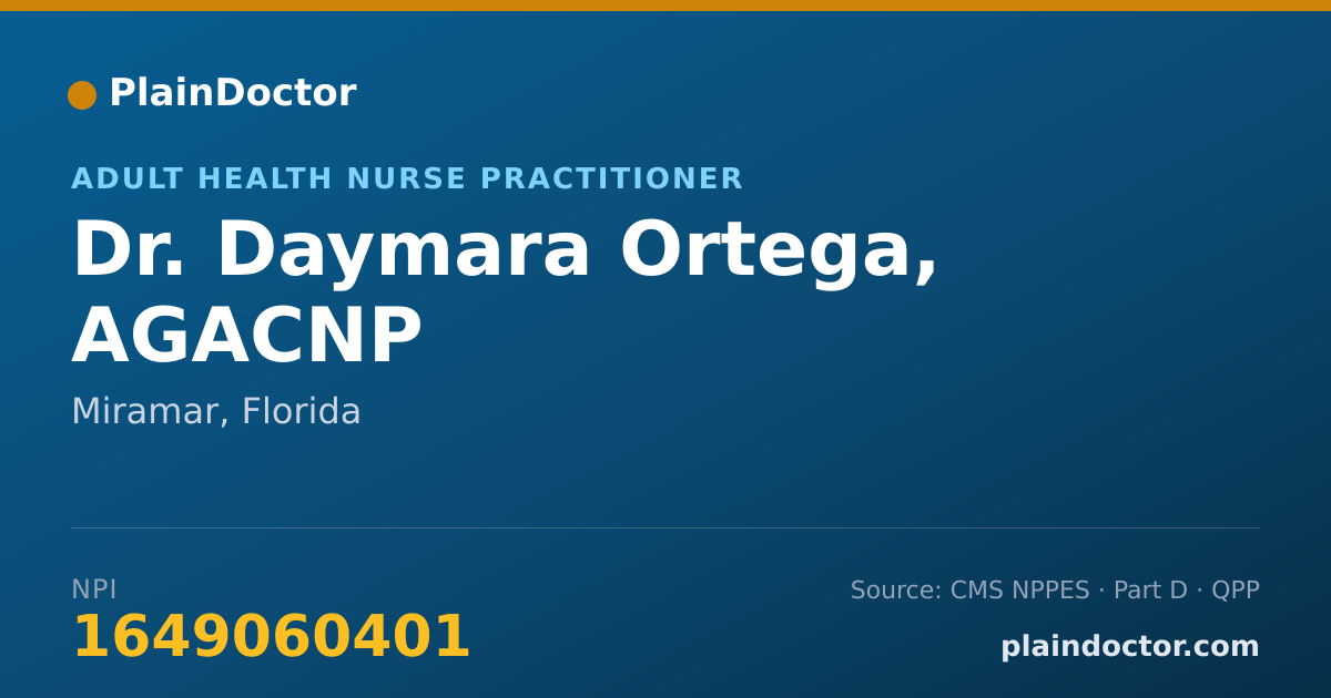 Shareable card for Daymara Ortega, AGACNP - Adult Health Nurse Practitioner, Miramar, FL