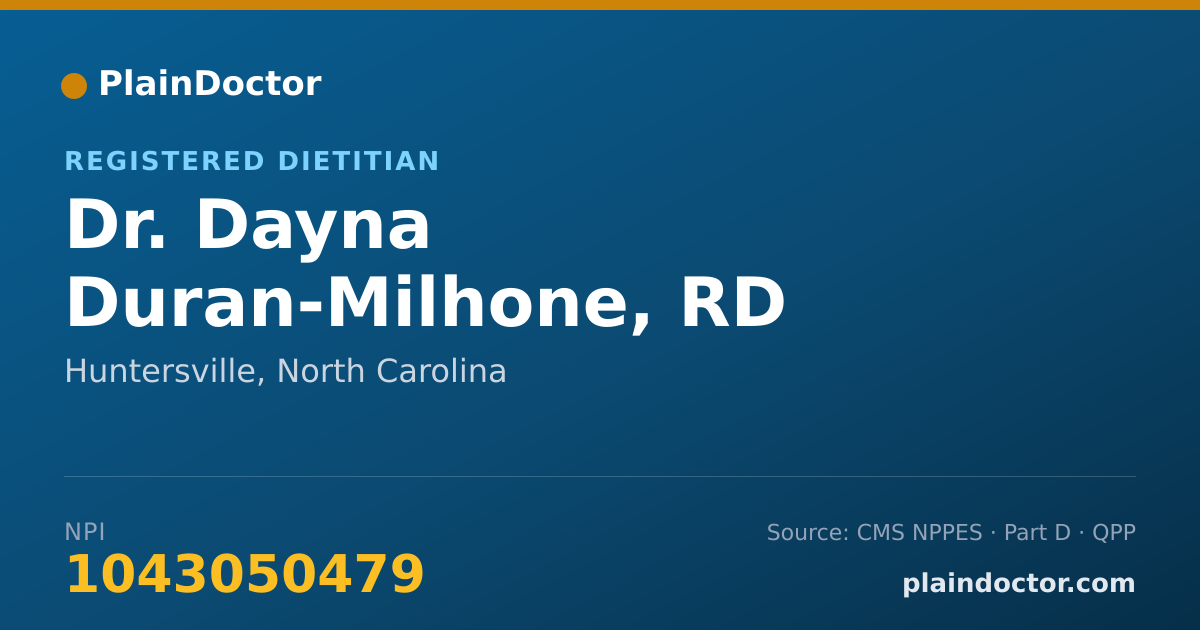 Shareable card for Dayna Duran-Milhone, RD - Registered Dietitian, Huntersville, NC
