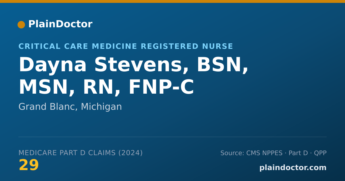 Shareable card for Dayna Stevens, BSN, MSN, RN, FNP-C - Critical Care Medicine Registered Nurse, Grand Blanc, MI