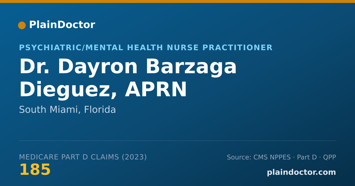 Shareable card for Dayron Barzaga Dieguez, APRN - Psychiatric/Mental Health Nurse Practitioner, South Miami, FL