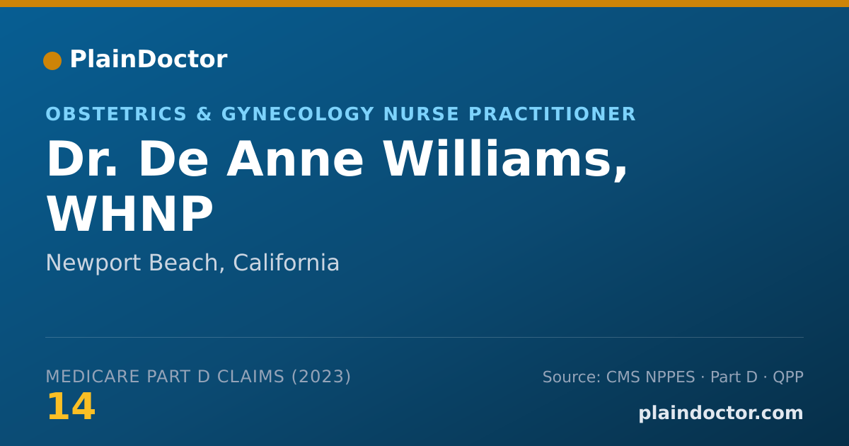 Shareable card for De Anne Williams, WHNP - Obstetrics & Gynecology Nurse Practitioner, Newport Beach, CA