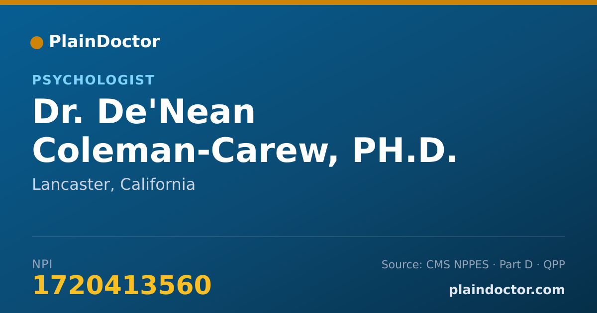 Shareable card for De'Nean Coleman-Carew, PH.D. - Psychologist, Lancaster, CA