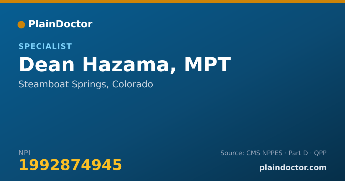 Shareable card for Dean Hazama, MPT - Specialist, Steamboat Springs, CO