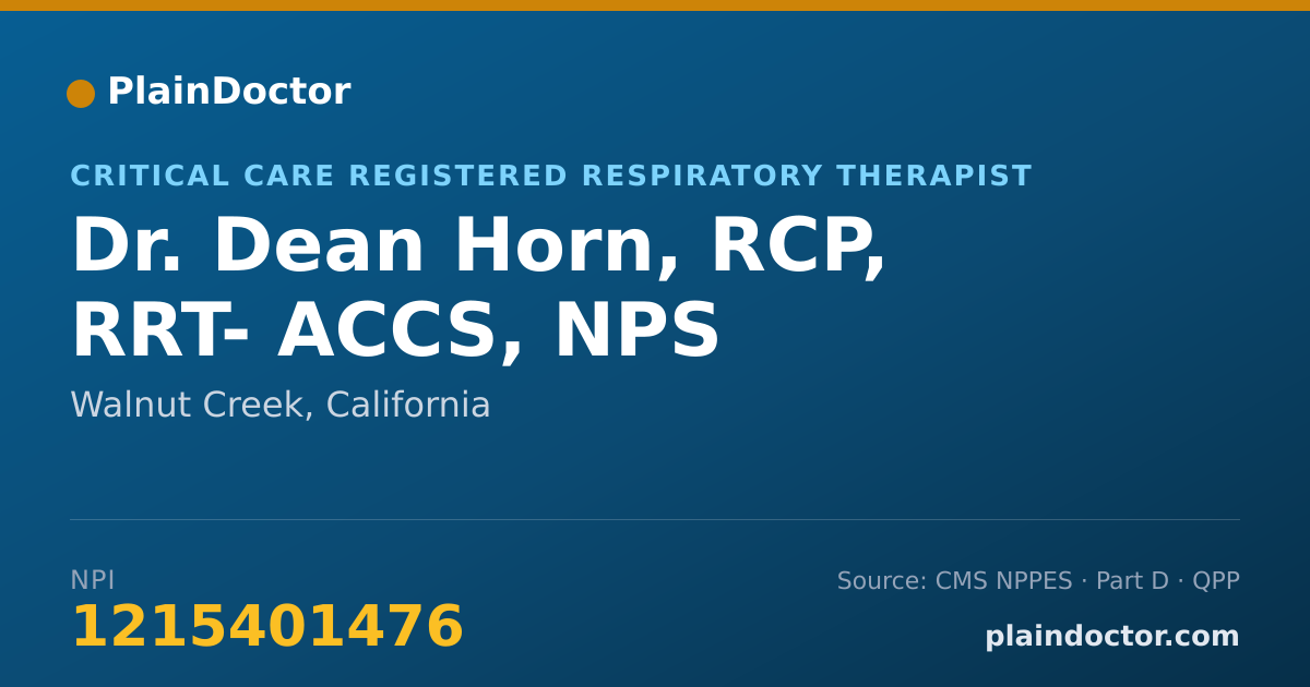 Shareable card for Dean Horn, RCP, RRT- ACCS, NPS - Critical Care Registered Respiratory Therapist, Walnut Creek, CA