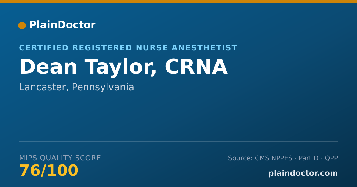 Shareable card for Dean Taylor, CRNA - Certified Registered Nurse Anesthetist, Lancaster, PA
