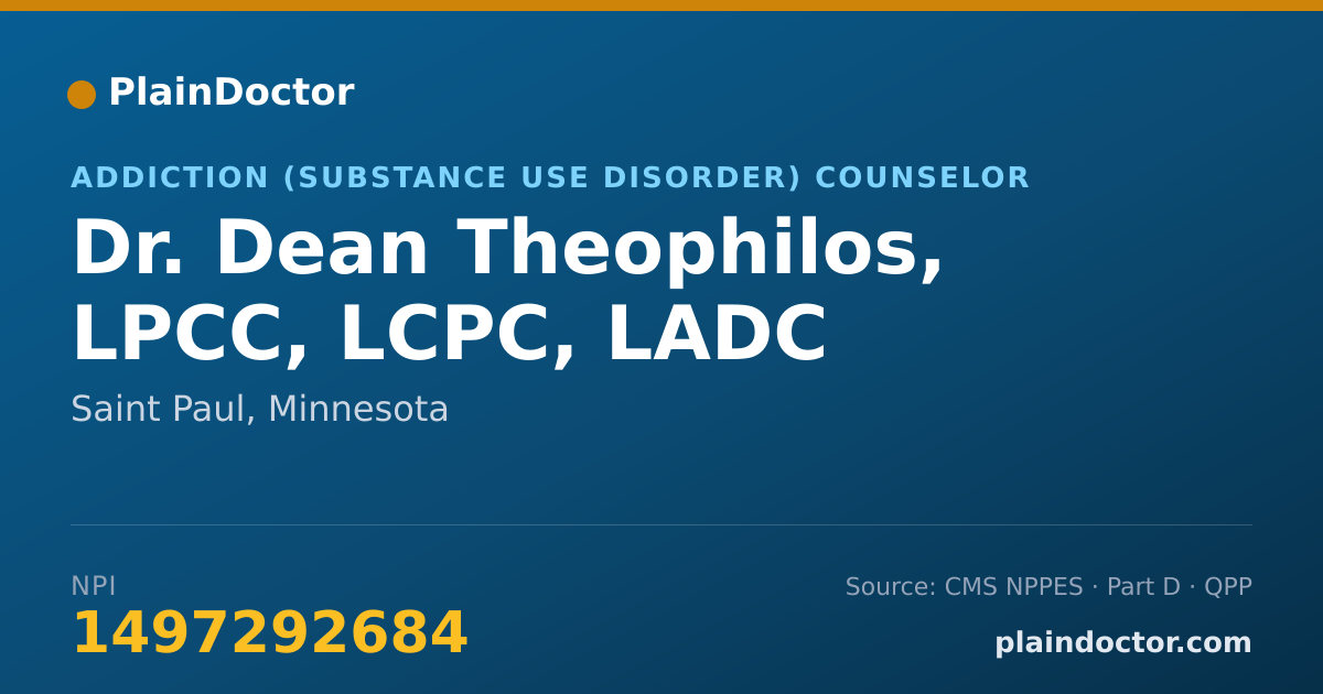 Shareable card for Dean Theophilos, LPCC, LCPC, LADC - Addiction (Substance Use Disorder) Counselor, Saint Paul, MN