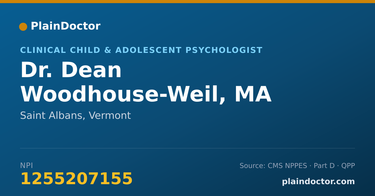 Shareable card for Dean Woodhouse-Weil, MA - Clinical Child & Adolescent Psychologist, Saint Albans, VT
