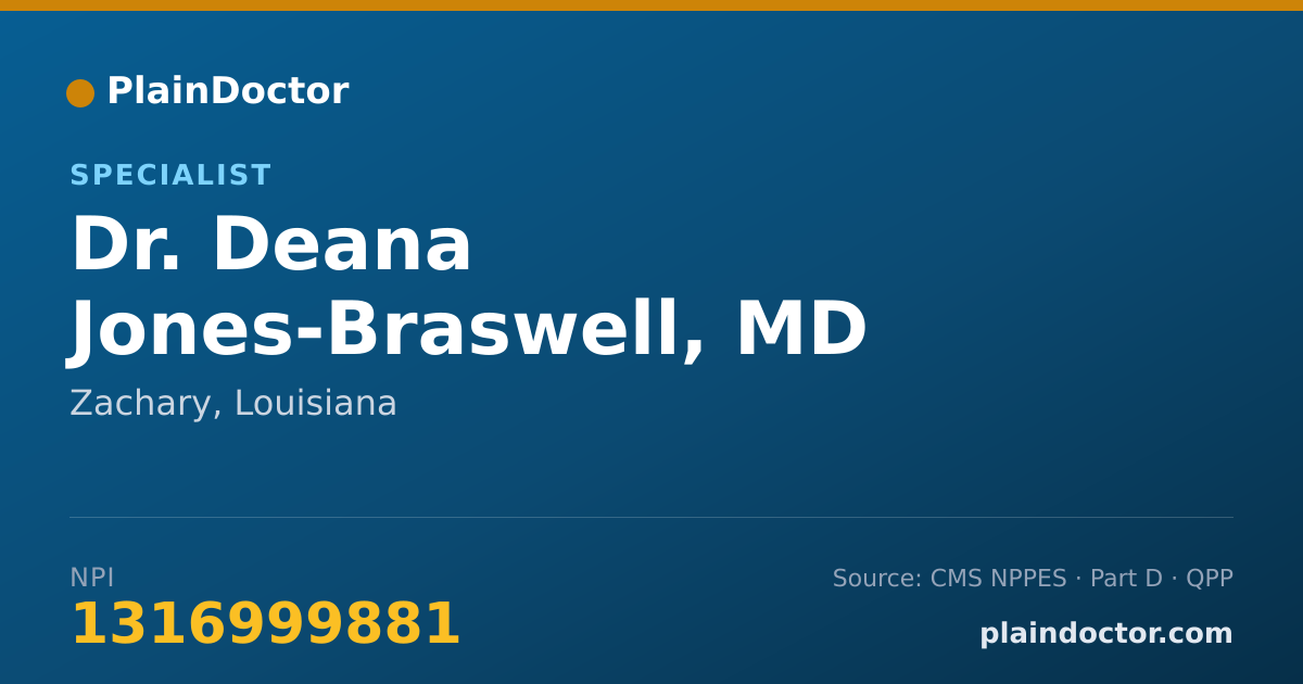 Shareable card for Deana Jones-Braswell, MD - Specialist, Zachary, LA
