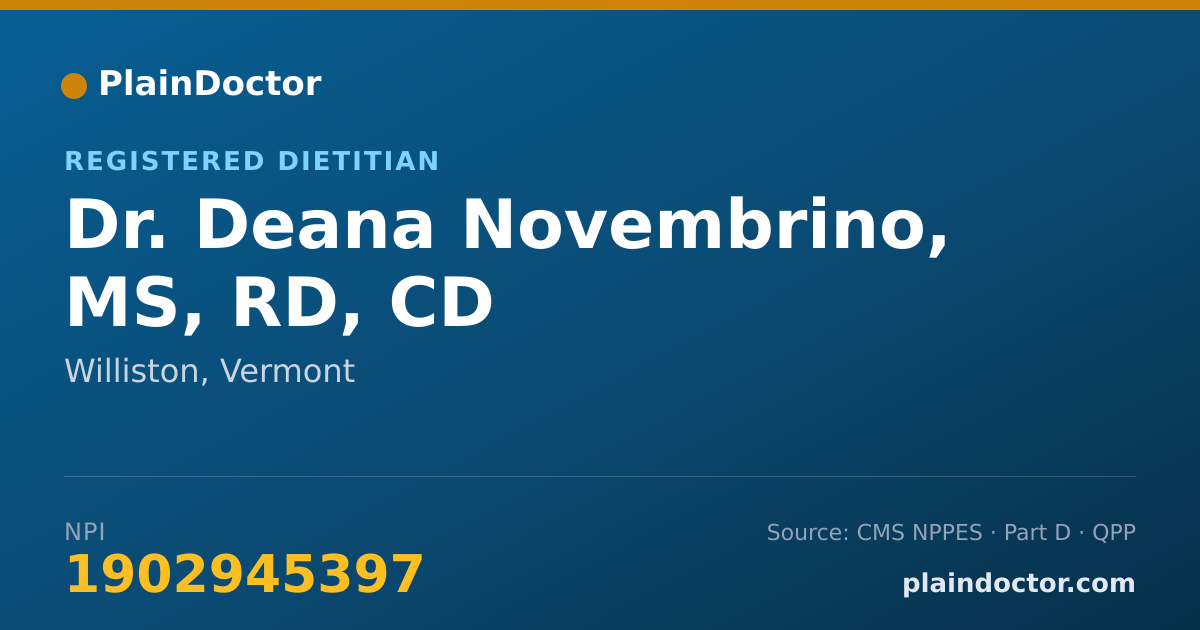 Shareable card for Deana Novembrino, MS, RD, CD - Registered Dietitian, Williston, VT