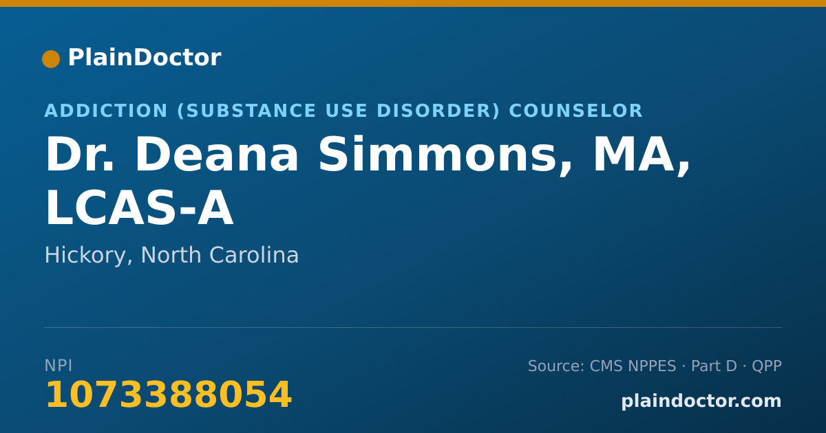 Shareable card for Deana Simmons, MA, LCAS-A - Addiction (Substance Use Disorder) Counselor, Hickory, NC