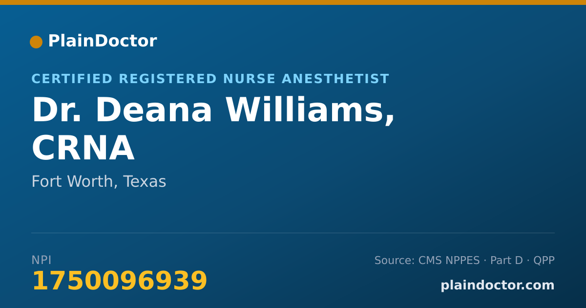 Shareable card for Deana Williams, CRNA - Certified Registered Nurse Anesthetist, Fort Worth, TX